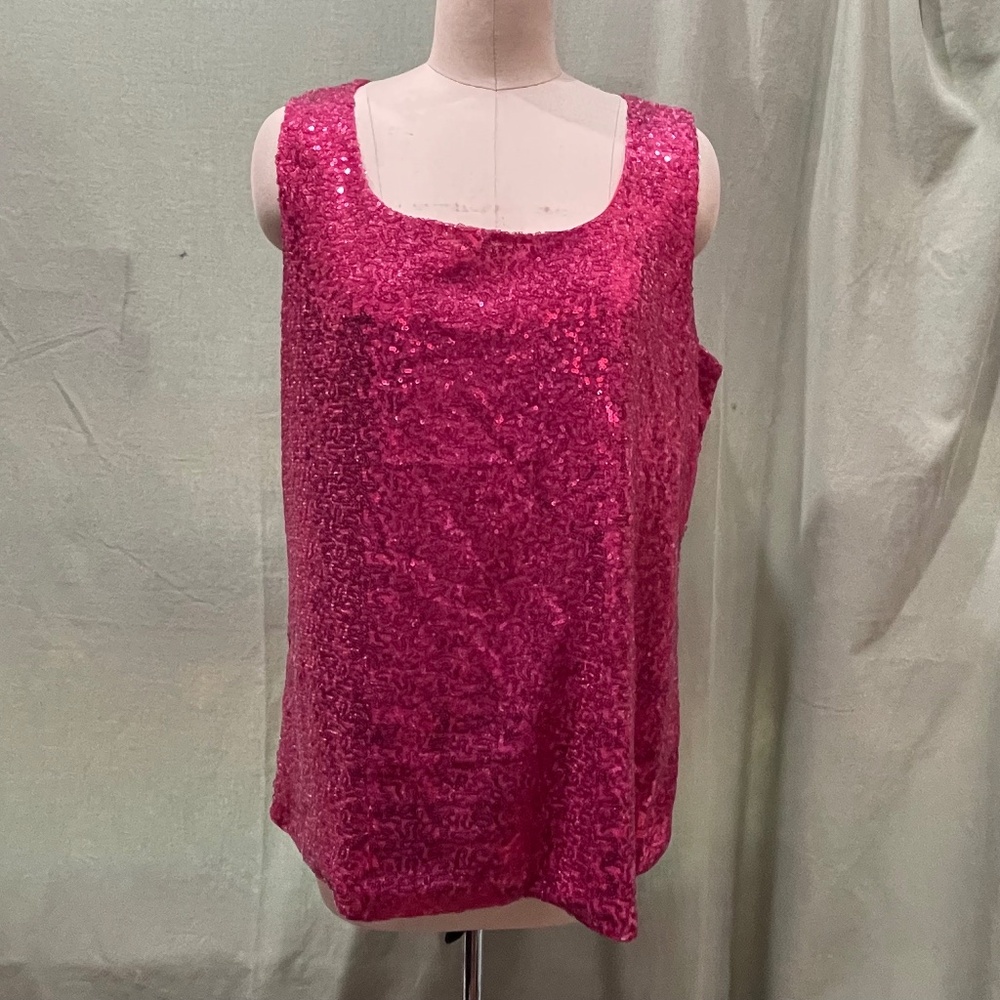 Pink Sequins ANNE KLEIN Women's Sleeveless Top, Size XL